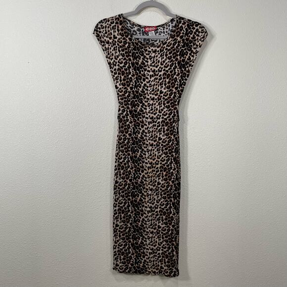 Leopard Print Bodycon Dress Side Slit Lightweight Mall Goth Gyaru McBling Y2k S - Picture 1 of 6